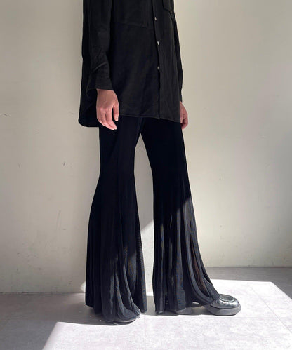 【黑色/尺碼0・1】透明肋骨喇叭褲