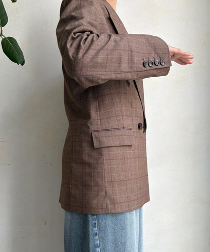 卡其格紋雙排扣夾克