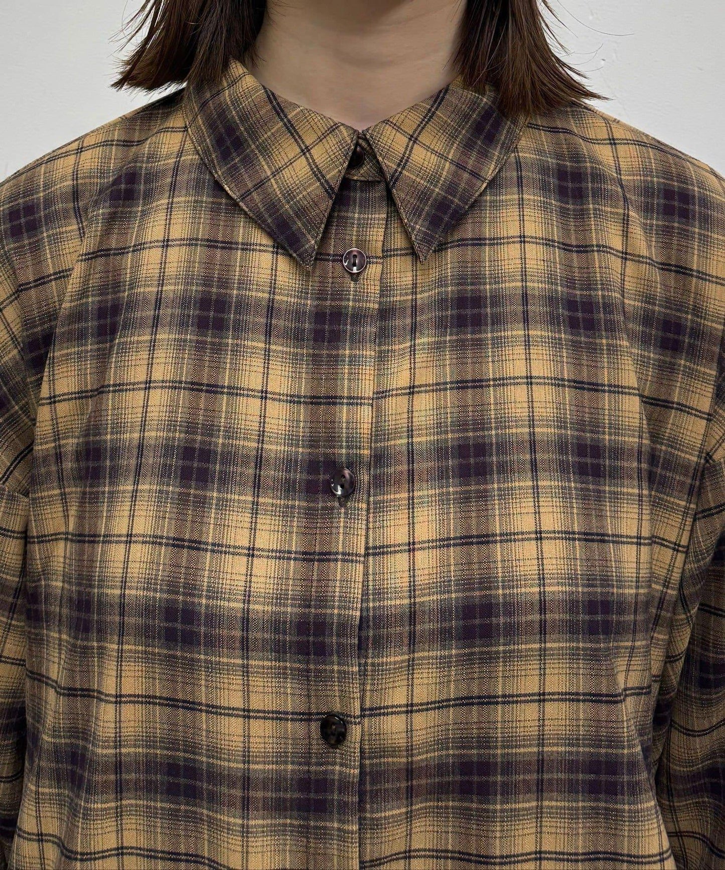 蝴蝶結領下襬層疊格子襯衫連衣裙