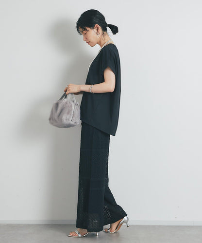 《優雅女性風》透孔圖案束腰針織褲