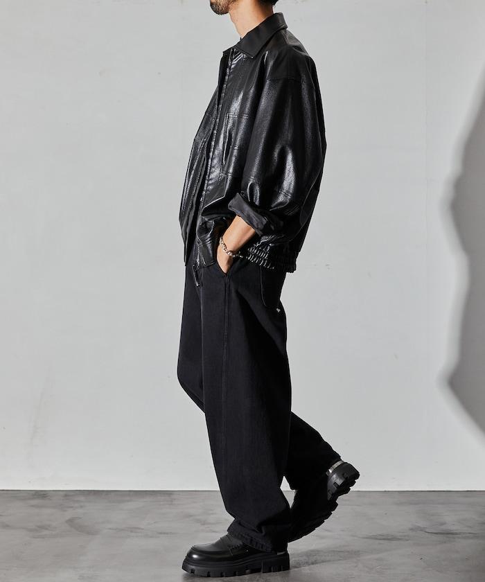 寬鬆版型扭曲彎曲牛仔褲