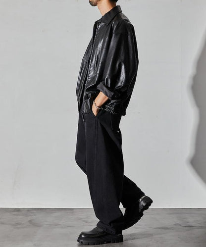 寬鬆版型扭曲彎曲牛仔褲