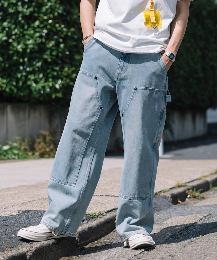 直筒版型寬鬆雙膝牛仔褲