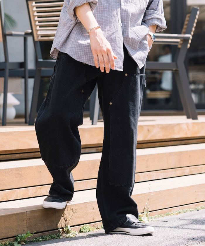 直筒版型寬鬆雙膝牛仔褲