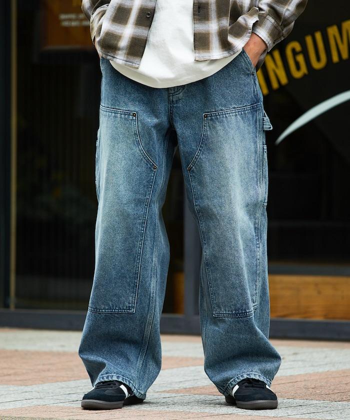 直筒版型寬鬆雙膝牛仔褲