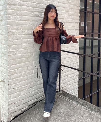 【可甜美穿搭的牛仔褲！】側邊繫帶喇叭褲