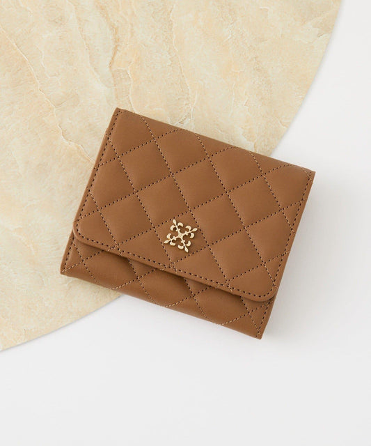 菱格紋皮革雙摺錢包