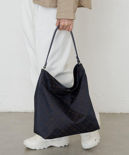 字母圖案尼龍提花豎款兩用單肩包