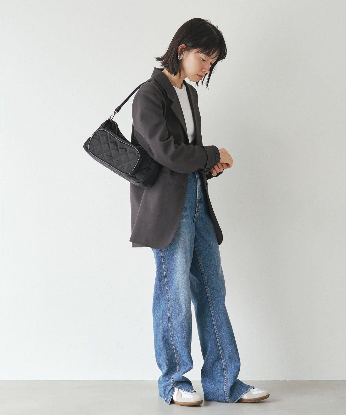 菱格紋橫款兩用單肩包