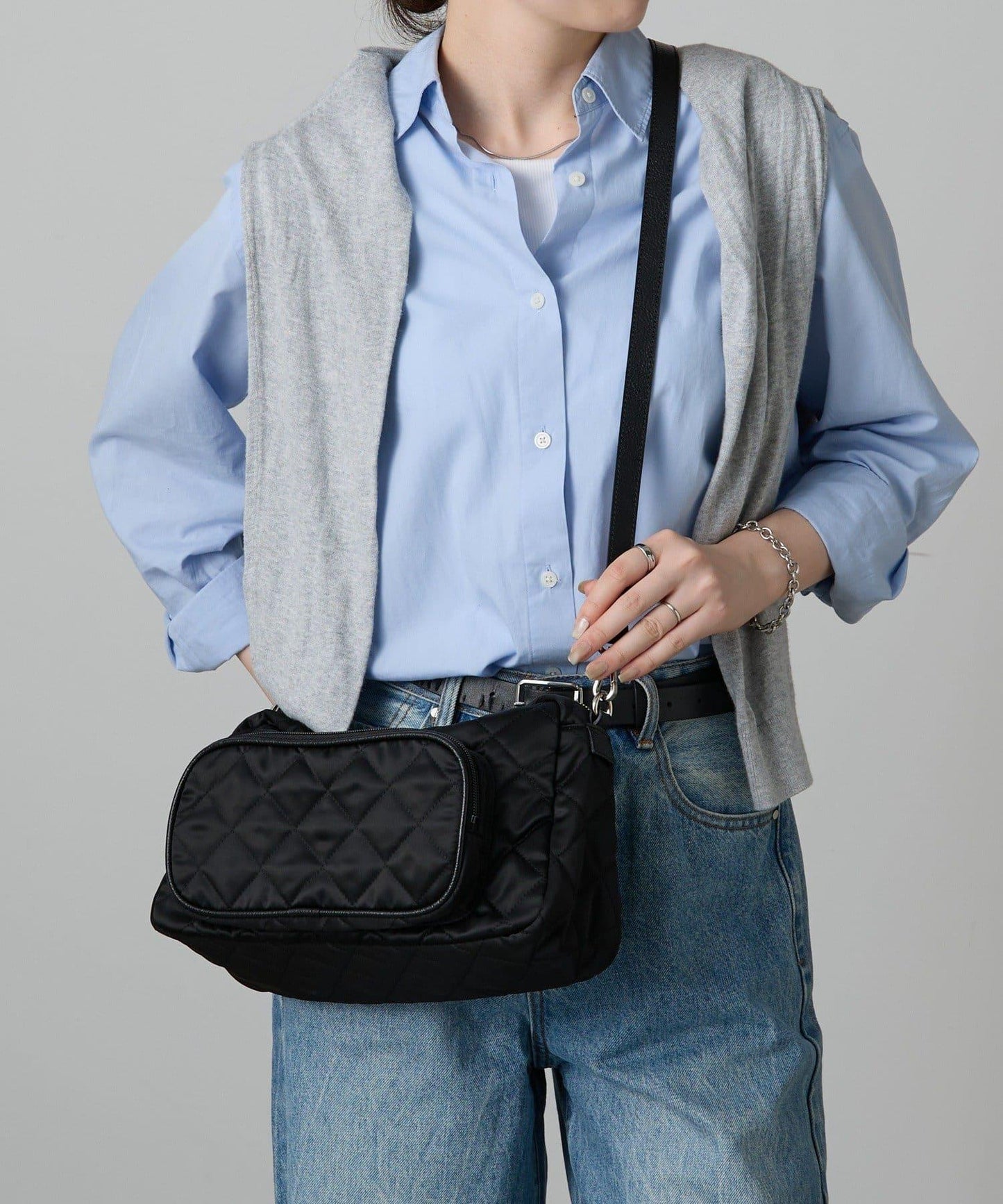 菱格紋橫款兩用單肩包