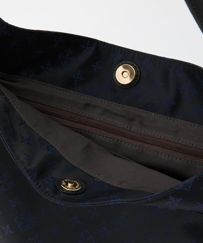 字母圖案尼龍提花豎款兩用單肩包