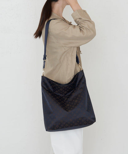 字母圖案尼龍提花豎款兩用單肩包