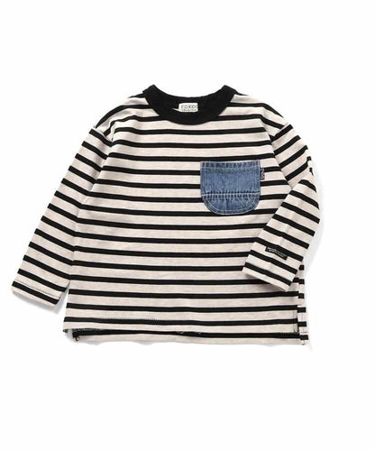 牛仔口袋長袖T恤