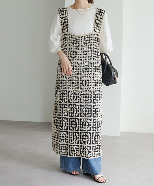 【25AW】拼色鉤針編織風連衣裙