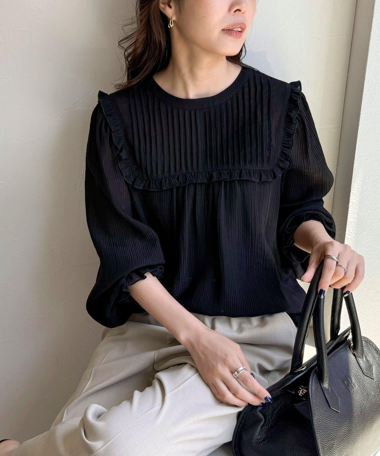 細褶收褶女襯衫