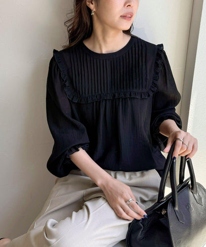 細褶收褶女襯衫