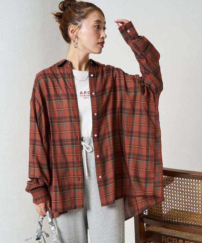 寬鬆版型格子寬袖襯衫