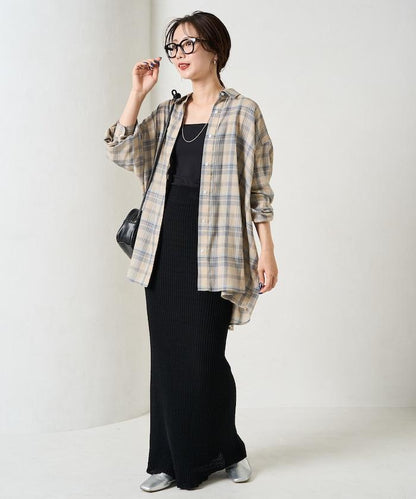 寬鬆版型格子寬袖襯衫