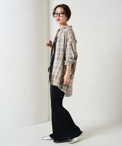 寬鬆版型格子寬袖襯衫