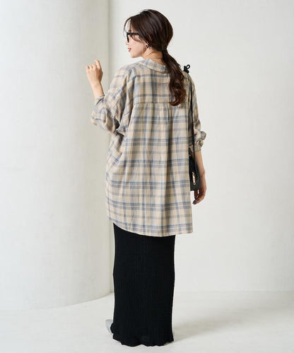 寬鬆版型格子寬袖襯衫
