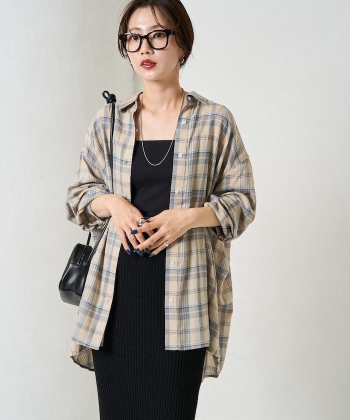 寬鬆版型格子寬袖襯衫