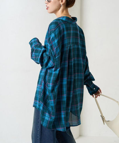 寬鬆版型格子寬袖襯衫