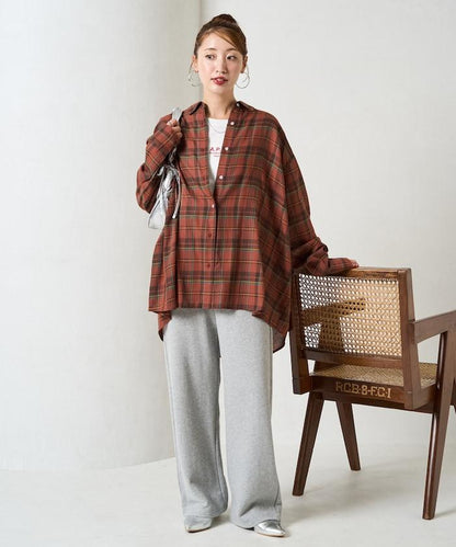 寬鬆版型格子寬袖襯衫