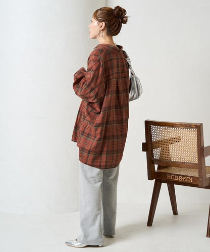 寬鬆版型格子寬袖襯衫