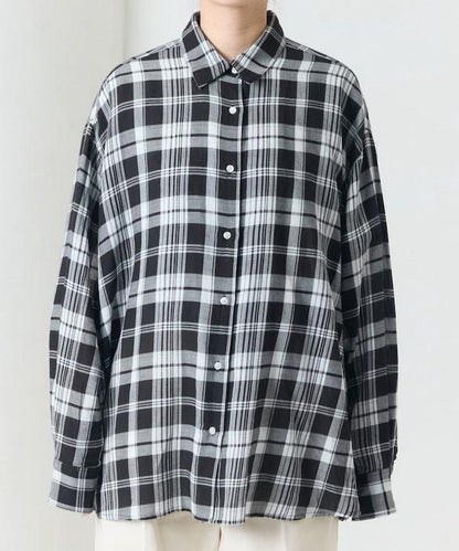 寬鬆版型格子寬袖襯衫