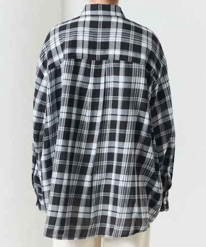 寬鬆版型格子寬袖襯衫