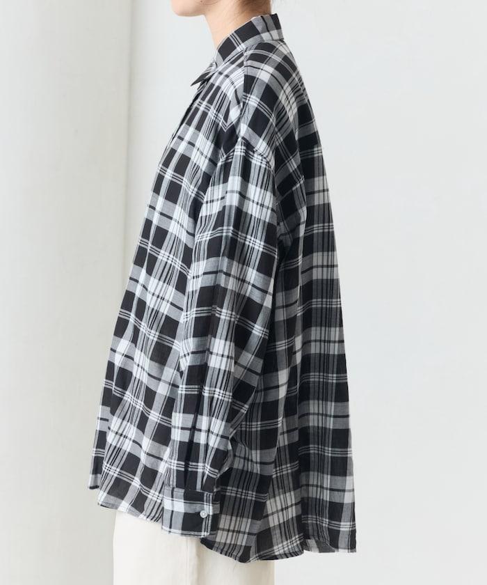 寬鬆版型格子寬袖襯衫