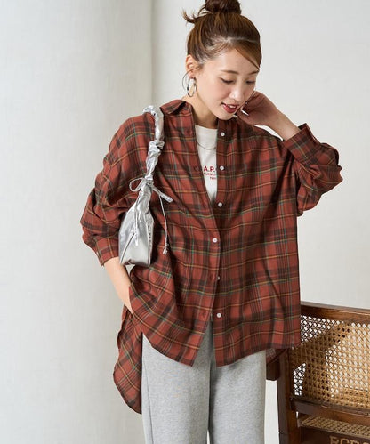 寬鬆版型格子寬袖襯衫