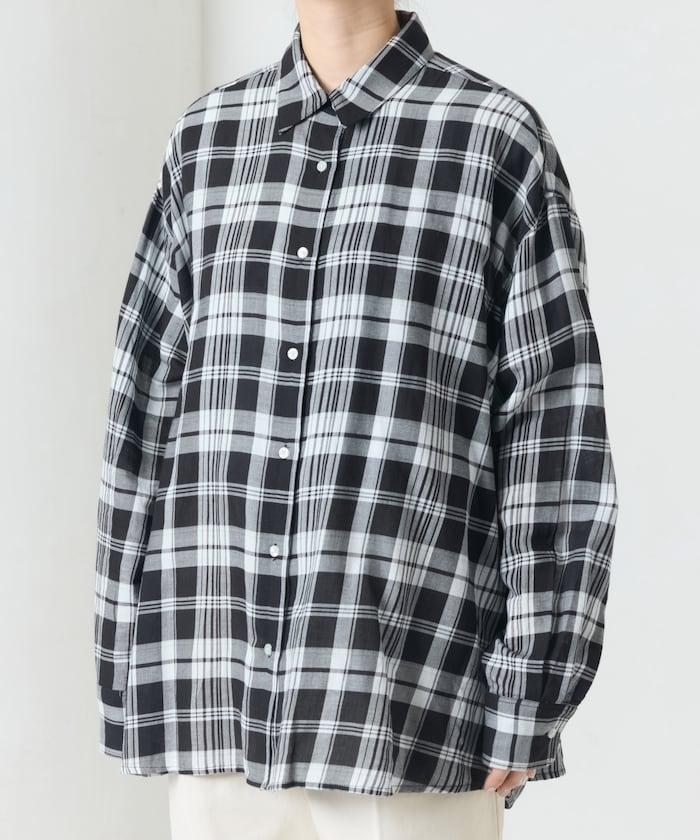 寬鬆版型格子寬袖襯衫