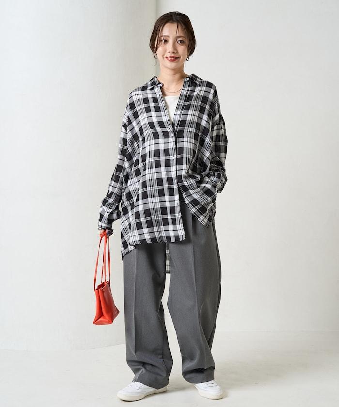 寬鬆版型格子寬袖襯衫