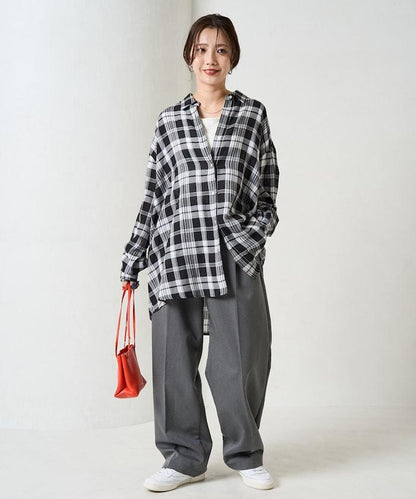 寬鬆版型格子寬袖襯衫