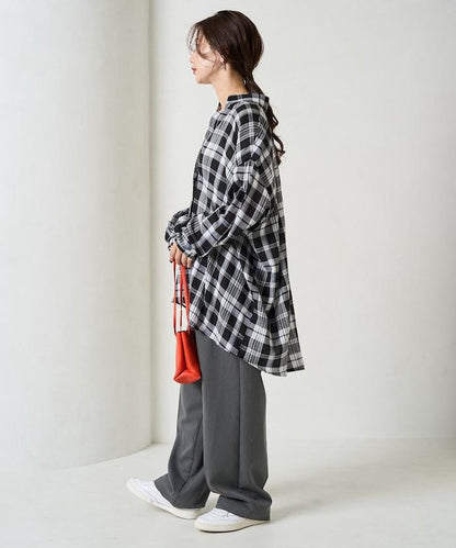 寬鬆版型格子寬袖襯衫