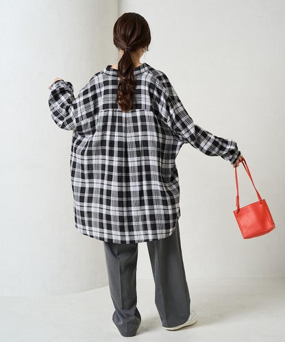 寬鬆版型格子寬袖襯衫