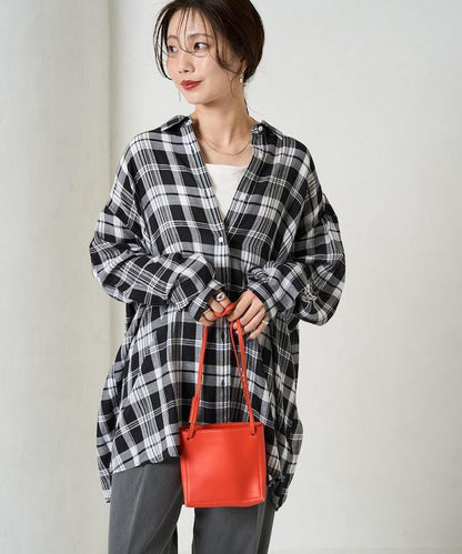 寬鬆版型格子寬袖襯衫