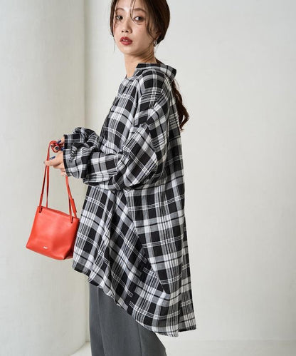 寬鬆版型格子寬袖襯衫