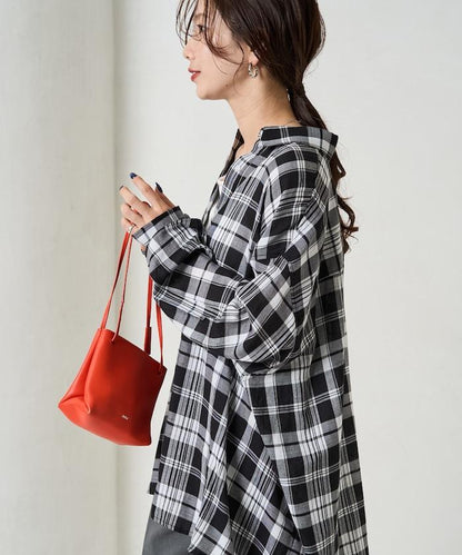 寬鬆版型格子寬袖襯衫