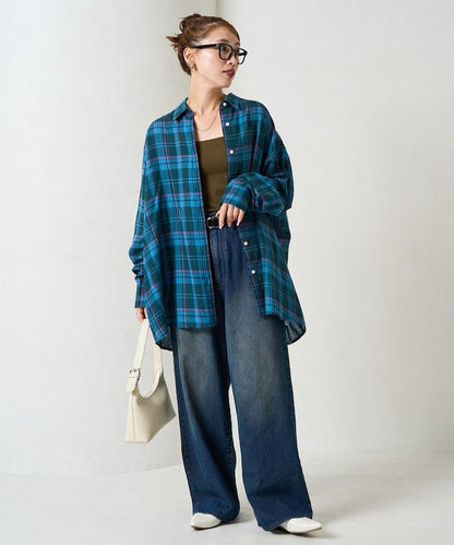 寬鬆版型格子寬袖襯衫