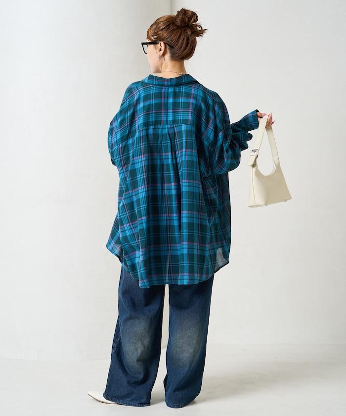 寬鬆版型格子寬袖襯衫