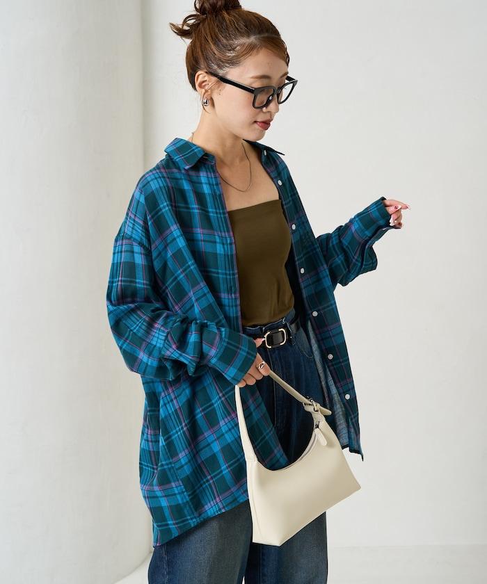 寬鬆版型格子寬袖襯衫