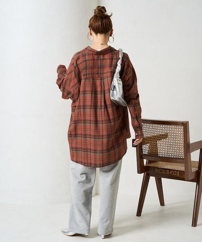 寬鬆版型格子寬袖襯衫