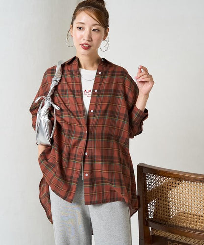 寬鬆版型格子寬袖襯衫