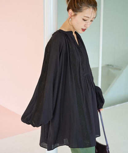 印度蕾絲褶飾長袖襯衫