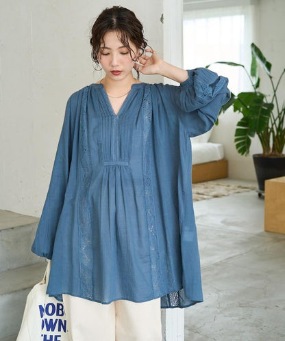 印度蕾絲褶飾長袖襯衫