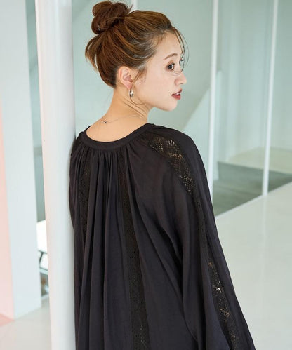 印度蕾絲褶飾長袖襯衫