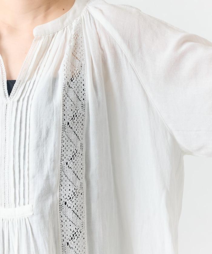 印度蕾絲褶飾長袖襯衫