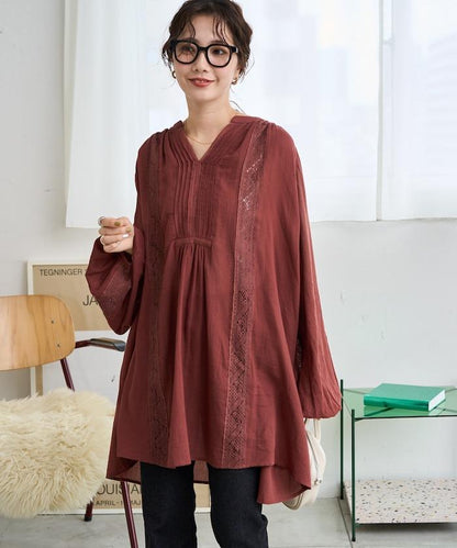 印度蕾絲褶飾長袖襯衫